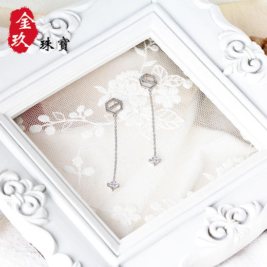 六边形流苏镶嵌银S925耳坠 商品图1