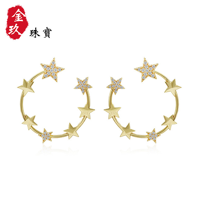 S925银针圆环星星锆石耳钉