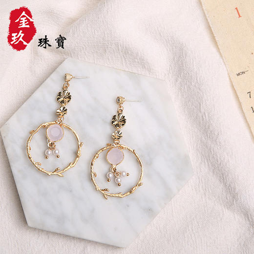 S925银针长款花朵珍珠耳环 商品图1