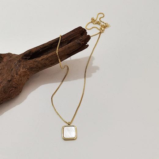 天然贝母丨柔润光泽方形元素天然贝母项链#PA2158 商品图1