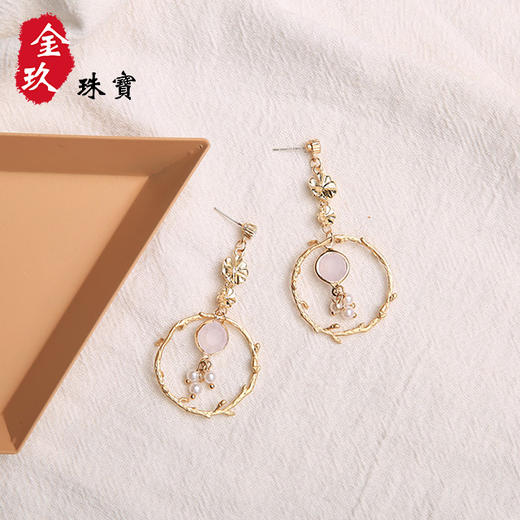 S925银针长款花朵珍珠耳环 商品图3