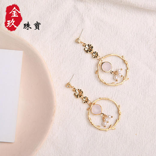 S925银针长款花朵珍珠耳环 商品图2