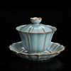 汝窑三才杯盖碗茶杯天青色单个纯手工冰裂开片汝瓷茶具泡茶碗 商品缩略图0