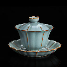 汝窑三才杯盖碗茶杯天青色单个纯手工冰裂开片汝瓷茶具泡茶碗