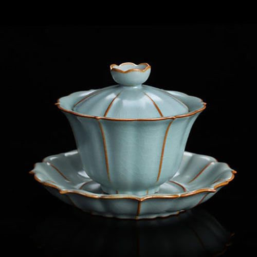 汝窑三才杯盖碗茶杯天青色单个纯手工冰裂开片汝瓷茶具泡茶碗 商品图0