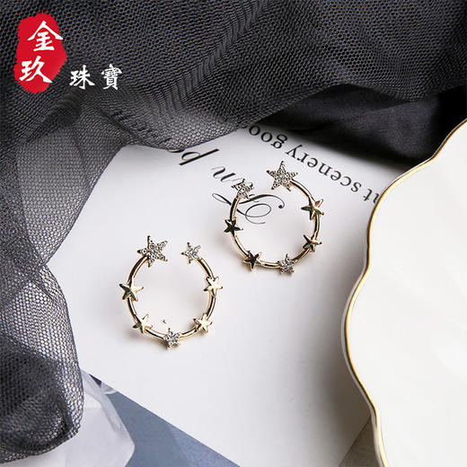 S925银针圆环星星锆石耳钉 商品图4