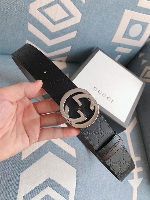 GG-黑色压纹-银扣.双面可用男士腰带 商品图0
