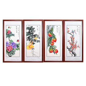 福禄寿喜花鸟四条屏