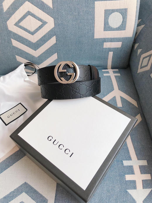 GG-黑色压纹-银扣.双面可用男士腰带 商品图1