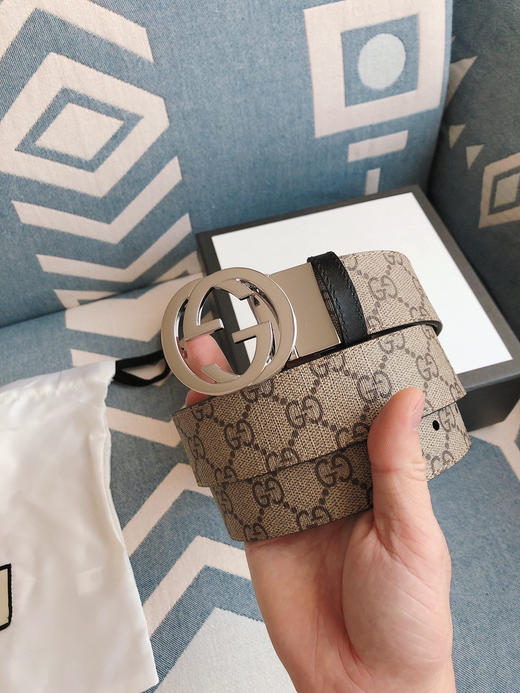 GG-老花纹-银扣.双面可用男士腰带 商品图2