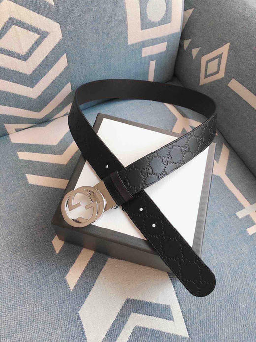 GG-黑色压纹-银扣.双面可用男士腰带 商品图6