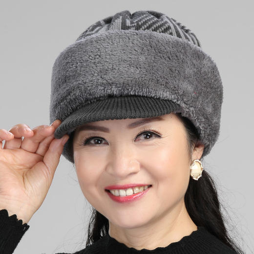加绒毛线帽中老年人帽子爸爸妈妈男女冬季毛线针织帽骑车帽套头帽 商品图2