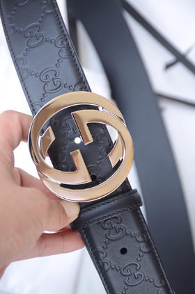 GG压花银扣单面男士腰带