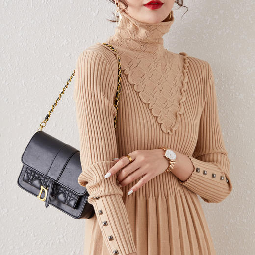 气质名媛风，纯色针织a字高领连衣裙DB897 商品图5