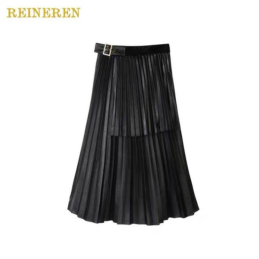 不对称百褶开衩长裙 商品图1