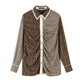 格纹拼接不对称衬衫