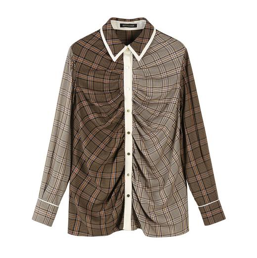 格纹拼接不对称衬衫 商品图0