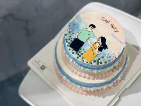 手绘情侣纪念日可定制照片奶油蛋糕