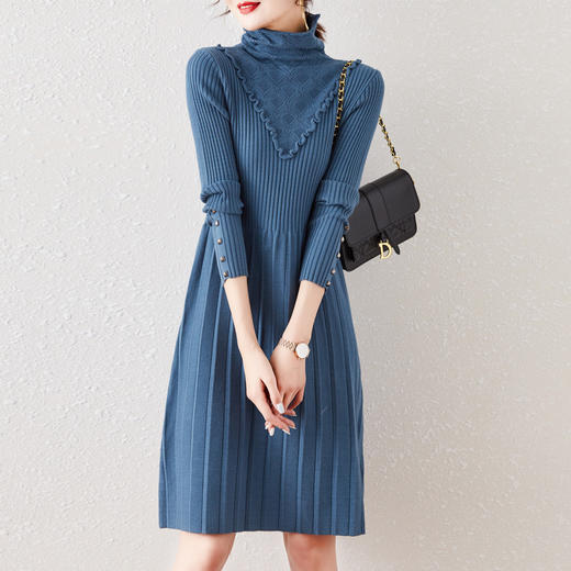 气质名媛风，纯色针织a字高领连衣裙DB897 商品图2
