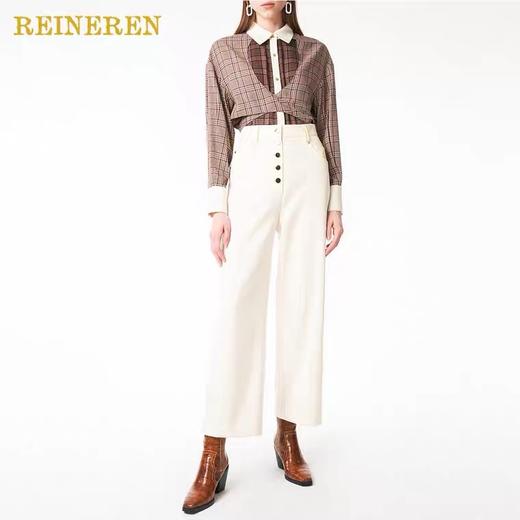 假两件围裹格纹拼接绑带衬衫 商品图0