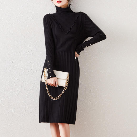 气质名媛风，纯色针织a字高领连衣裙DB897 商品图4