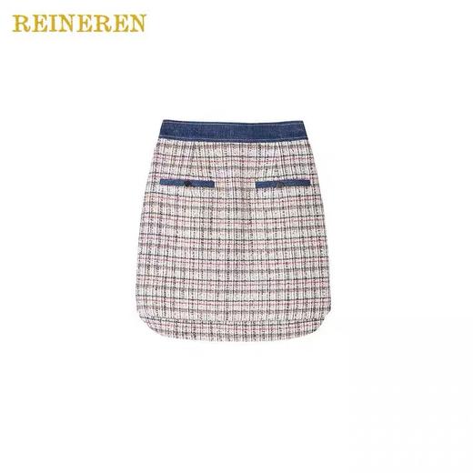 牛仔拼接格纹短裙 商品图1