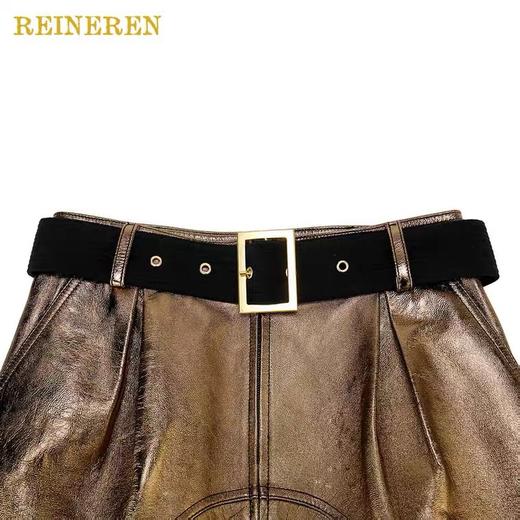 古铜金定染绵羊皮开衩半裙 商品图3