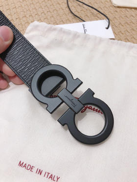 SF菲拉格慕-磨砂黑扣-水波纹+树膏皮