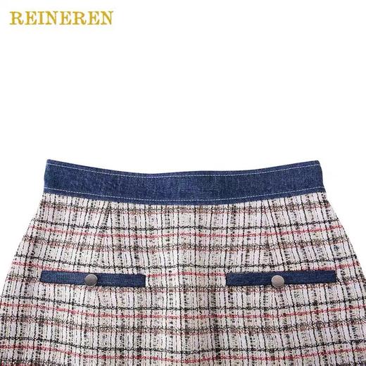 牛仔拼接格纹短裙 商品图3