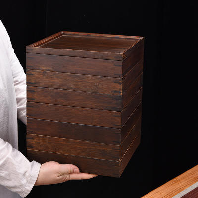 茶叶罐普洱茶盒家用多层竹制茶饼收纳盒白茶饼储茶盒茶饼罐分茶器 商品图2