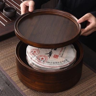 茶叶罐普洱茶盒家用多层竹制茶饼收纳盒白茶饼储茶盒茶饼罐分茶器 商品图8
