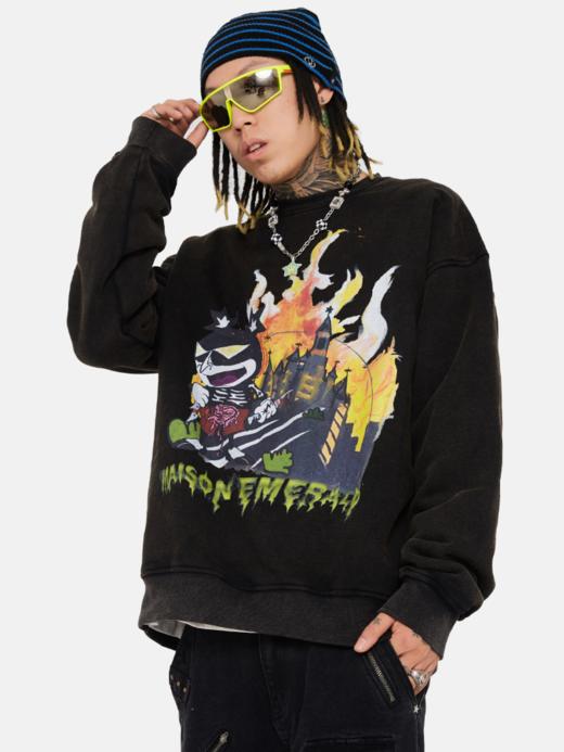 maisonemerald(me) psyp嘻哈复古原创小恶魔印花国潮美式情侣卫衣