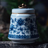 恒福茶具 陶泥青花仿古洋莲自在茶叶罐 商品缩略图0