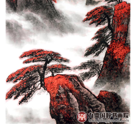 侯志明《万山红遍中堂》68*138cm/34*138cm*2  山水中堂作品 玄关挂画 商品图4