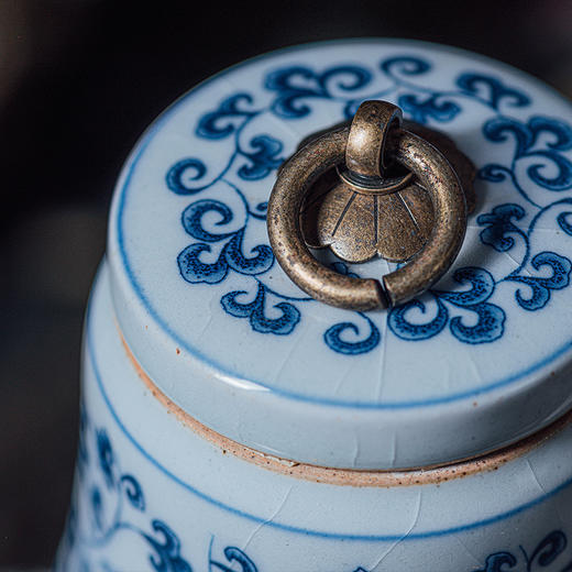 恒福茶具 陶泥青花仿古洋莲自在茶叶罐 商品图2