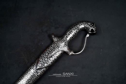 三希堂 中亚系列 大马兽首错银弯刀