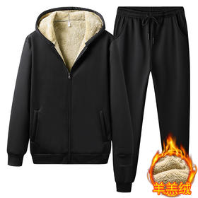 羊羔绒休闲运动两件套爷爷秋冬季跑步健身服中老年加绒保暖套装男