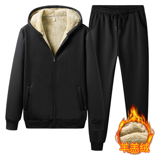 羊羔绒休闲运动两件套爷爷秋冬季跑步健身服中老年加绒保暖套装男 商品图0