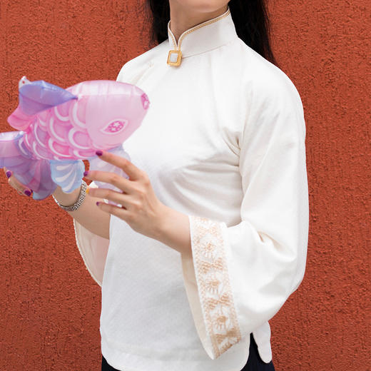 LUCINE 金陵台金镶玉和田白玉扣十字平裁古法旗袍国风 商品图3