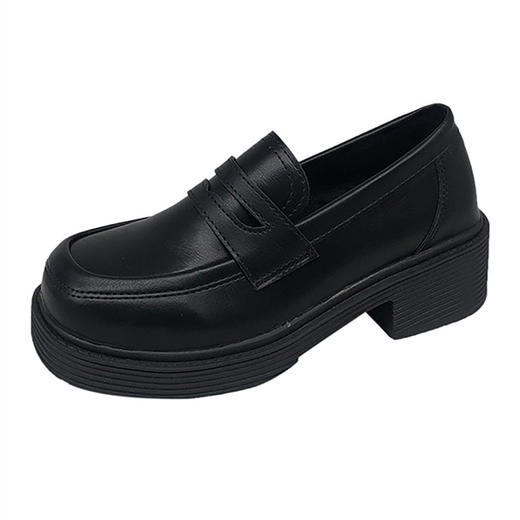 复古英伦风小皮鞋女2020秋冬新款百搭网红加绒粗跟单鞋厚底乐福鞋 商品图4