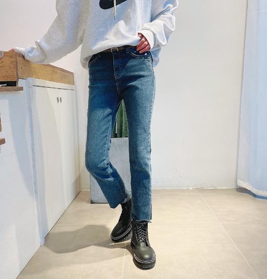 毛边高腰直筒牛仔裤弹力显瘦烟管裤女 商品图0