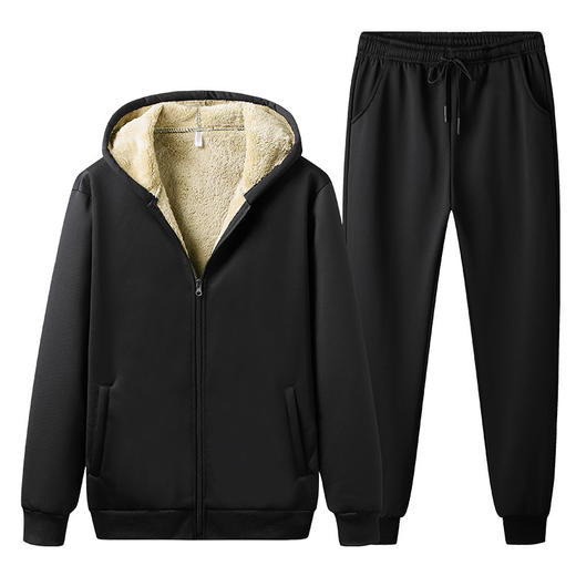 羊羔绒休闲运动两件套爷爷秋冬季跑步健身服中老年加绒保暖套装男 商品图4