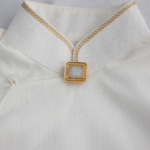 LUCINE 金陵台金镶玉和田白玉扣十字平裁古法旗袍国风 商品图2