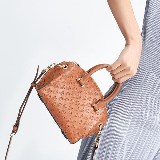 pld保兰德真皮手提包女2020新款mini小包百搭斜挎包棕色贝壳包潮