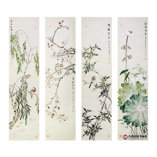 许守忠《花鸟四条屏》34cm*138cm*4 花鸟四条屏作品 客厅/茶室挂画 商品图1