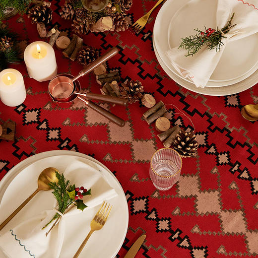 红色节日桌布新年圣诞装饰桌布餐桌布艺 商品图3