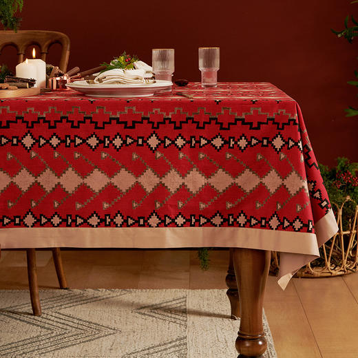 红色节日桌布新年圣诞装饰桌布餐桌布艺 商品图1