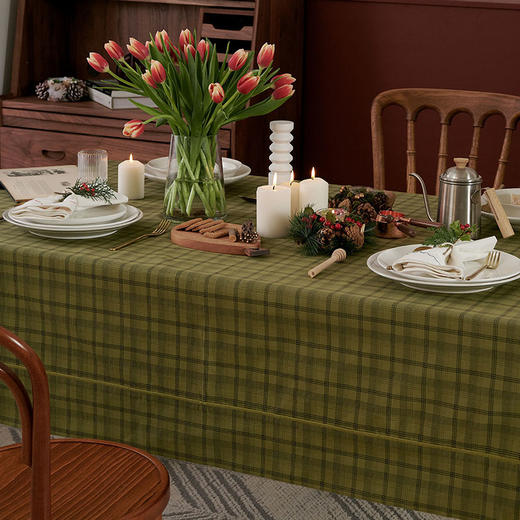 绿色格子桌布格纹方格圣诞主题英伦餐桌布艺 商品图1