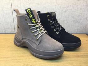 豪行2018冬季新品时尚休闲真皮加绒系带女棉靴28486011专柜正品