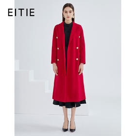 EITIE爱特爱春季新款时尚气质双排扣收腰长款羊毛呢大衣外套6114801